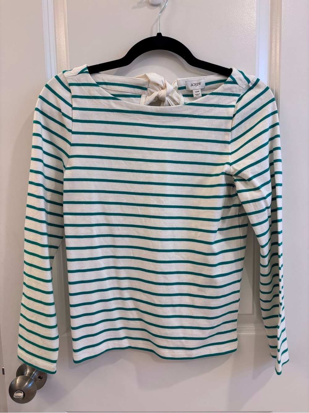 J.Crew Striped Boatneck Top in White & Bright Green